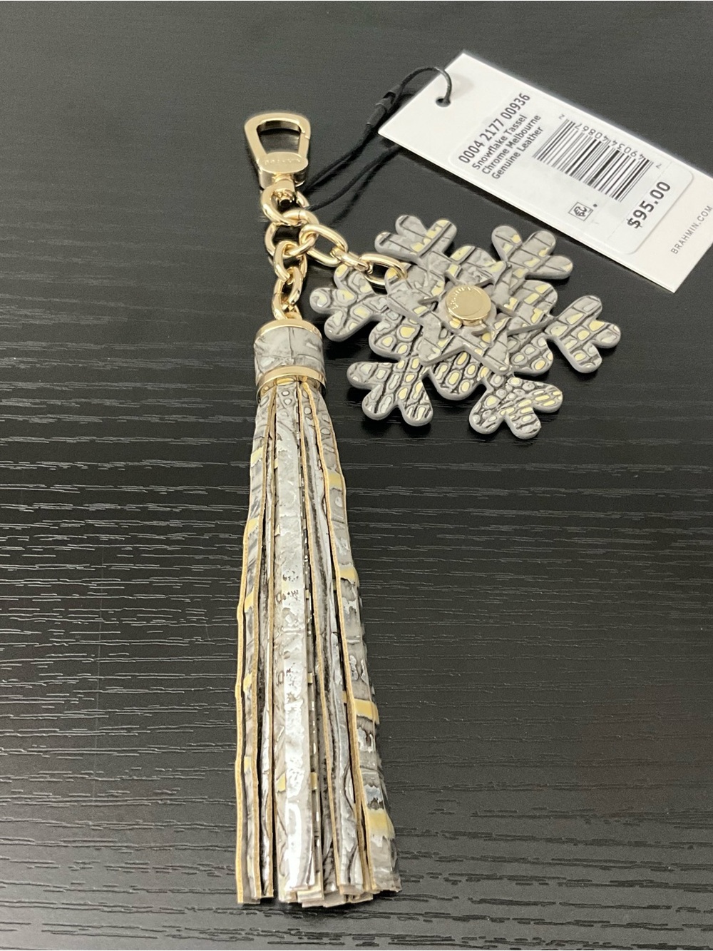 Brahmin Snowflake Tassel CHROME MELBOURNE W/ 3D Snowflake Purse Charm